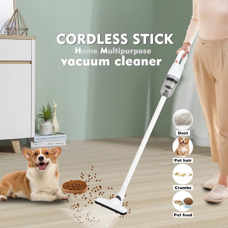 SIPPON 6-in-1 Lightweight Stick Vacuum Cleaner with 100W Powerful Motor, Mini Portable Household Handheld Vacuum Cleaner for Domestic Hard Floors, Carpets and Pet Hair (White Cordless Without Plug) - Image 2
